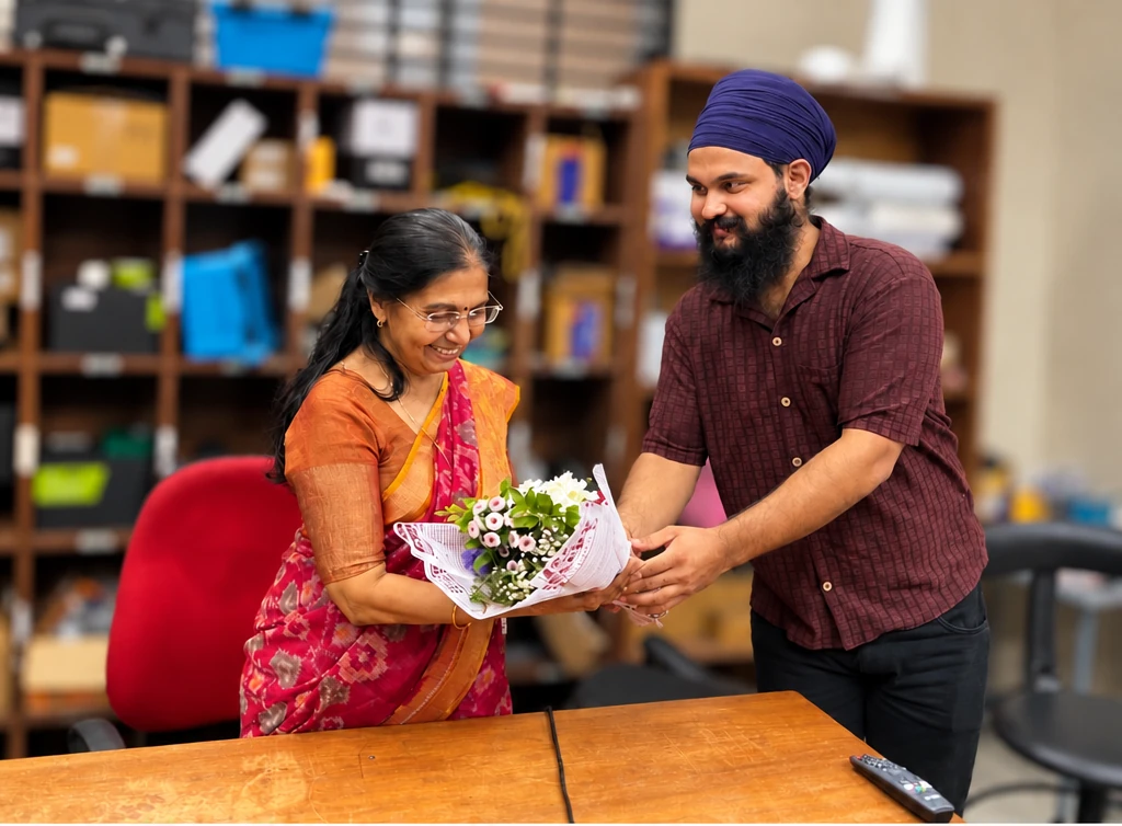 Dr. V. R. Lalithambika receiving flowers at a meeting with SpaceKaur
